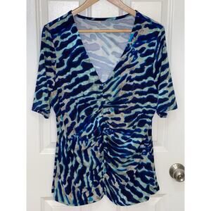 Soft‎ Surroundings Women’s Mixed Blues, Purple, Gray Ruched Front V-Neck Size XL